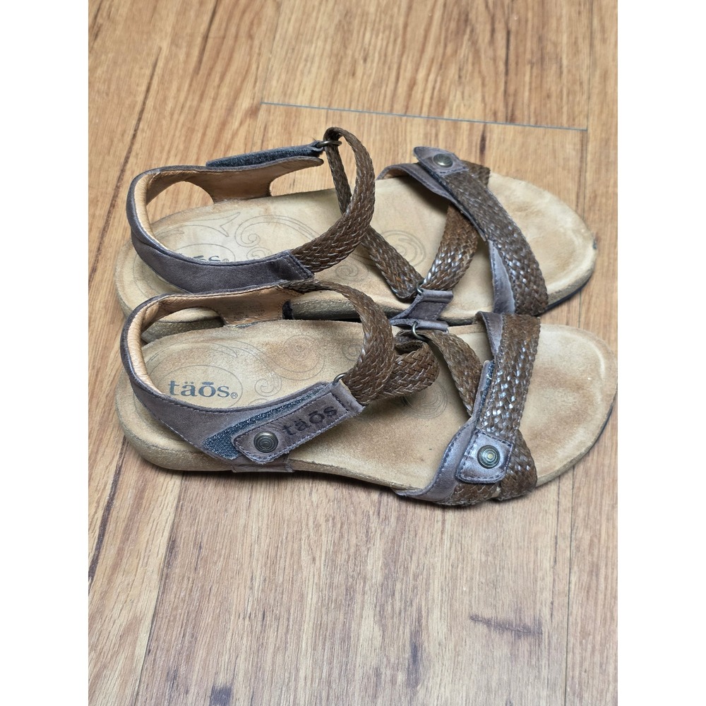 Taos Trulie Brown Woven Leather Strappy Sandals Made in Spain Womens 5-5.5